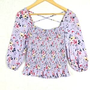 Womens Top Large Spring‎ Floral Boho Smocked Milkmaid Cottagecore Fairy Feminine